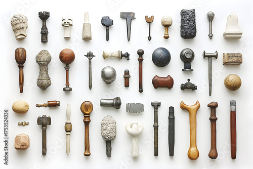 Diverse small objects and tools collection white background