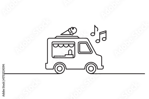 ice cream truck icon. one line Icon drawing with white background