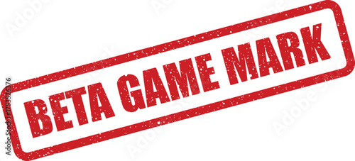 Rough textured rectangular stamp graphic featuring BETA GAME MARK text for indicating an early software version or test status