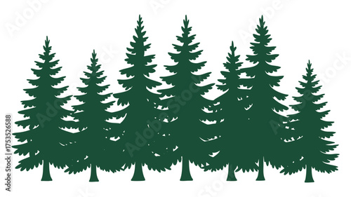 Dark green silhouette of a dense forest of evergreen trees