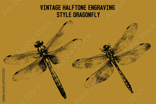 Dragonfly halftone stipple effect vector illustration. grunge punk y2k collage design. wasp, bumblebee, dragonfly, fly texture