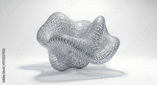 Fototapeta Naklejka Na Ścianę i Meble -  Abstract 3d render of a complex, intricate metallic mesh structure with a silver sheen