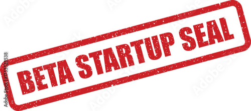 Textured red rectangular imprint showing BETA STARTUP SEAL to designate early business phases or validation