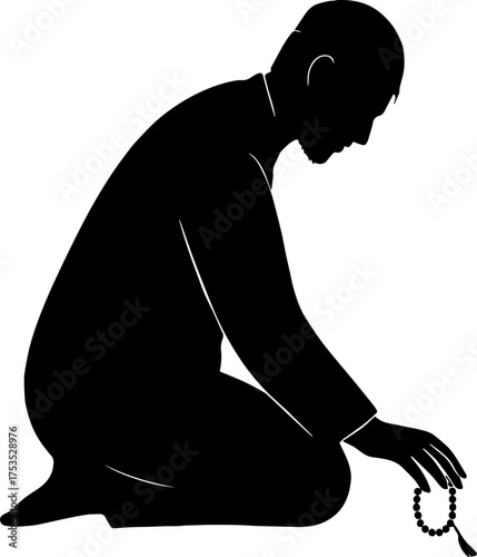 Man silhouette sitting in sujood ? humble devotion vector