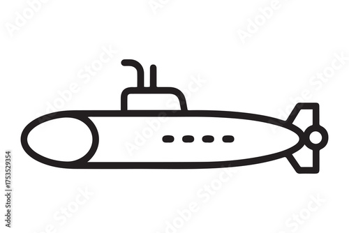 submarine Flat design. one line Icon drawing with white background