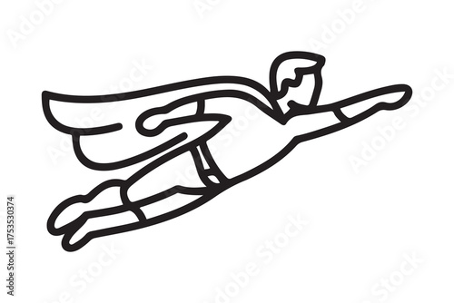 Flying Superhero icon. one line Icon drawing with white background