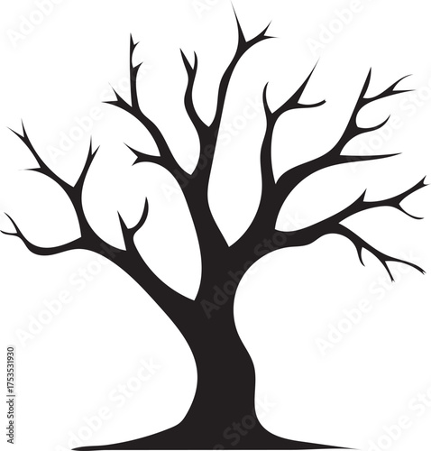 Black Silhouette of a Bare Tree with Spreading Branches leafless