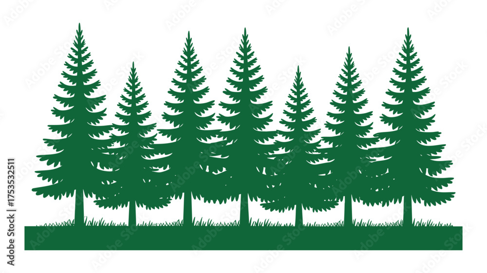 Obraz premium Green evergreen trees forest silhouette nature scene landscape design element