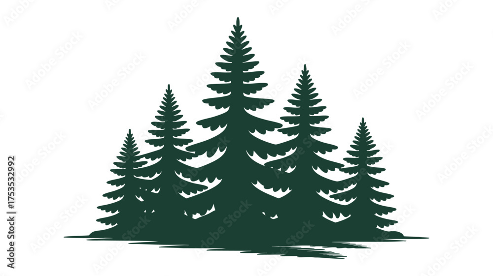 Fototapeta premium Silhouetted evergreen forest landscape with tall pine trees representing nature and wilderness