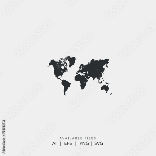 Flat monochromatic world map vector logo template, Simple global business communication earth