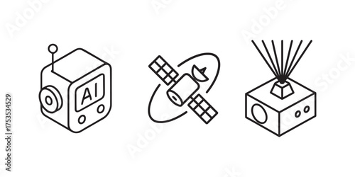 Satellite and transmitter artificial intelligence icons