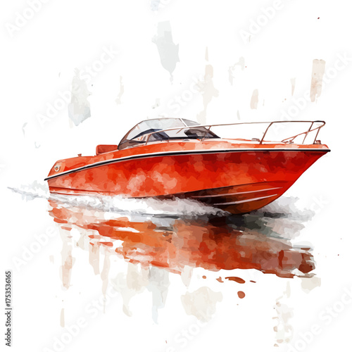 Speedboat, watercolor clipart vector, isolated on a white background.