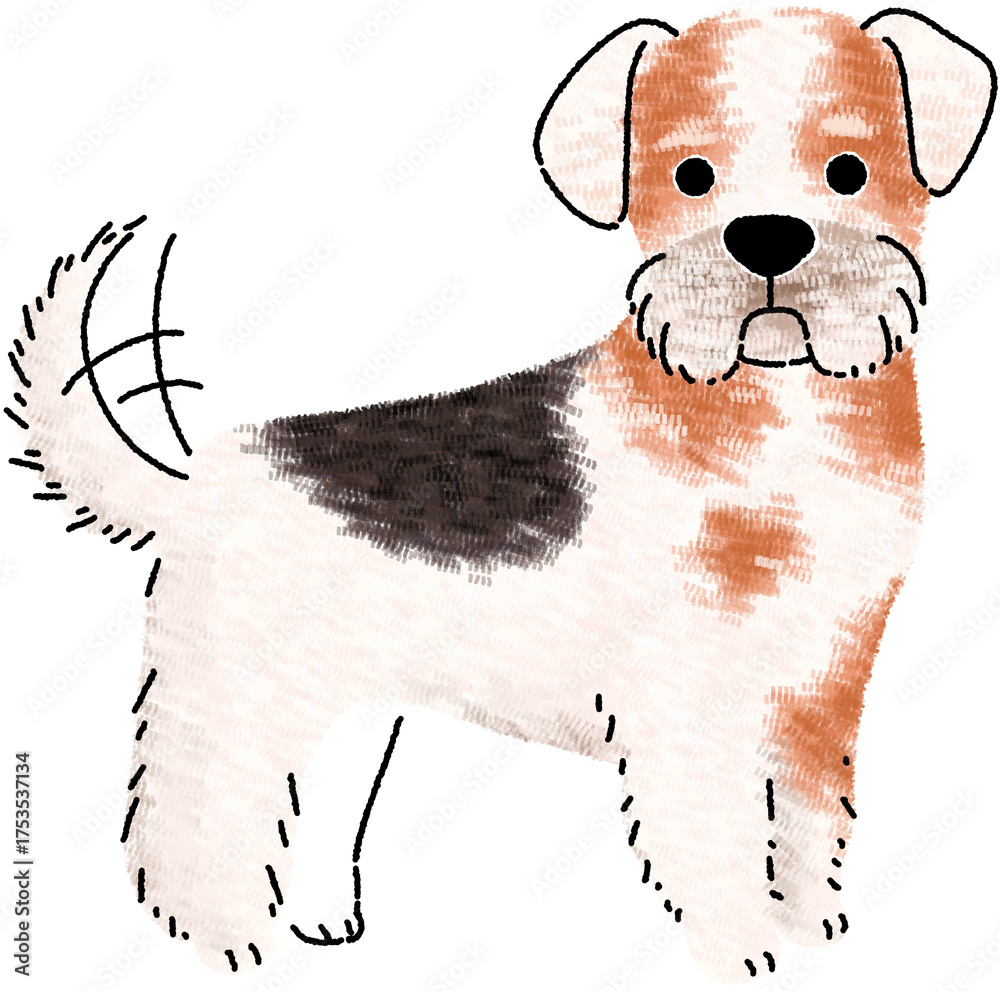 Ταπετσαρία Playful small dog with brown patches and sketchy fur texture, isolated on transparent PNG for stickers and kid-friendly designs