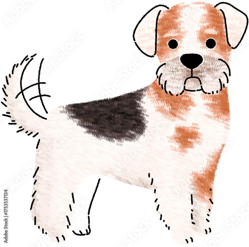 Billede på lærred Playful small dog with brown patches and sketchy fur texture, isolated on transparent PNG for stickers and kid-friendly designs