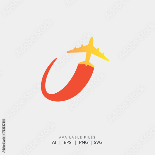 Fiery airplane tail trail vector logo template, Fast jet plane speed flight path business logo
