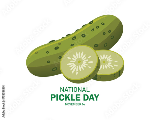 National Pickle Day vector. Green pickled cucumber icon vector. Gherkin cucumber drawing. November 14 every year.