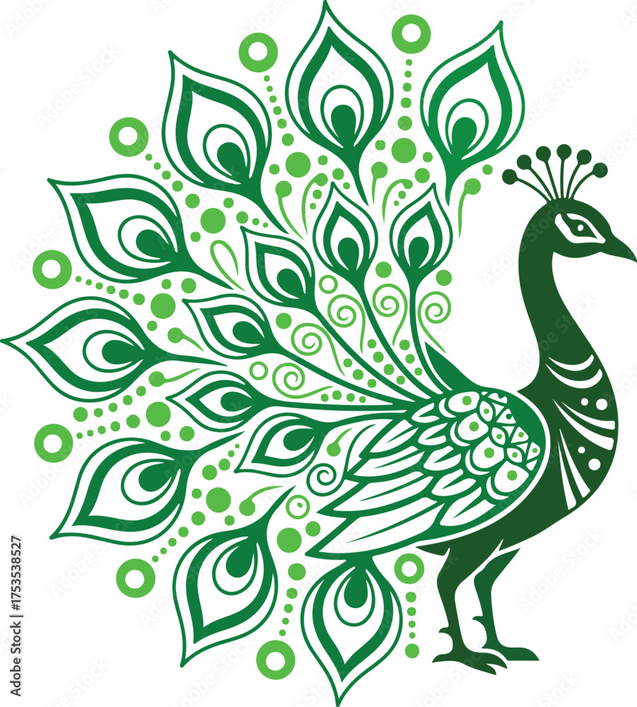 Fototapeta premium Green Peacock Illustration Beautiful Bird Art Design