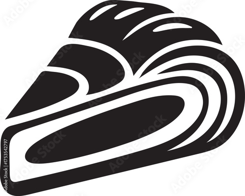 Stylized Black and White Icon of a Mussel Shell seafood bivalve