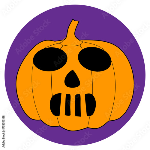 Cartoon Halloween Pumpkin Face on Purple Circle