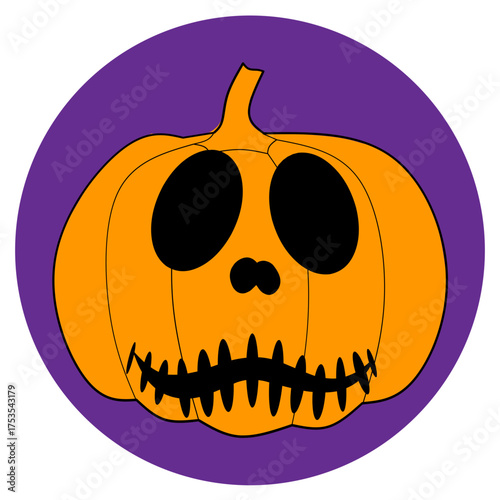 Cartoon Halloween Pumpkin Face on Purple Circle
