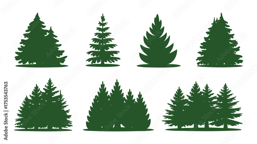 Obraz premium Collection of evergreen tree silhouettes for natural and rustic designs