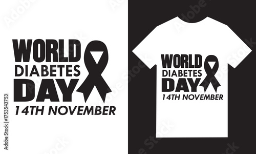 World diabetes day awareness ribbon and t shirt design