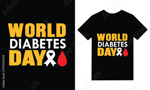 World diabetes day awareness t shirt design with ribbon and blood drop