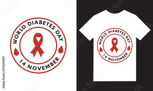 World diabetes day awareness ribbon and t shirt design