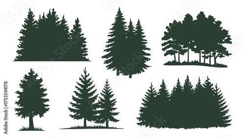 Collection of evergreen tree silhouettes for natural and rustic designs