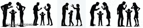 vector silhouette of father and mother arguing in front of the child