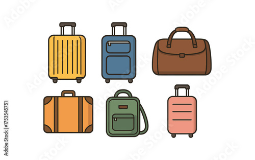 Colorful luggage icons set with soft gradient background