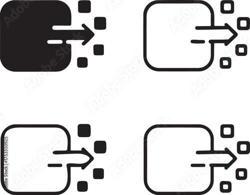 Isolated digitalization icons, black technology process symbol, modern data transformation vector, thin stroke innovation element, digital business tech set, online automation design
