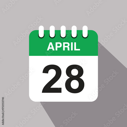 28 april calendar date icon. vector illustration with shadow design