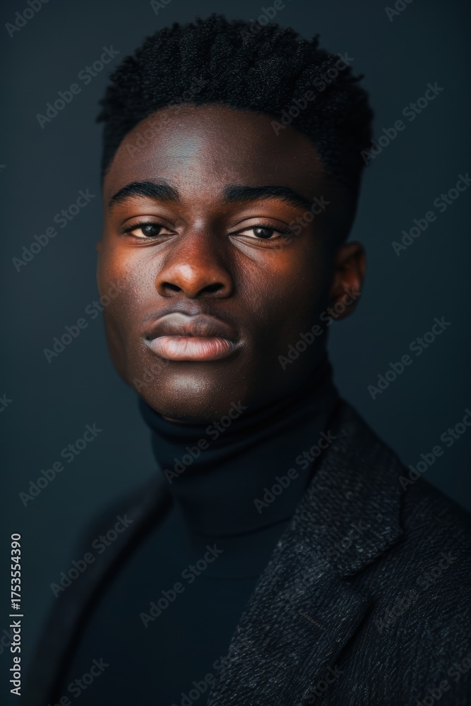 Obraz premium Close-Up Portrait of Confident Young Man Against Navy Background