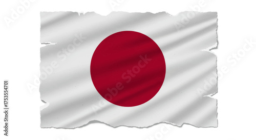 A torn Japanese flag with a white background, representing national identity and cultural heritage