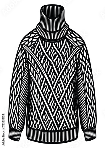 Black and white knitted winter sweater isolated on white background