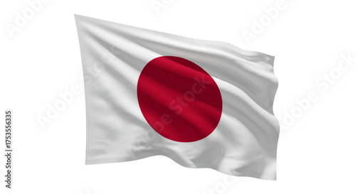 Waving Japanese flag with a red circle on a white background, symbolizing national pride and heritage