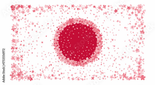 Japanese flag stylized with cherry blossom petals, vector illustration