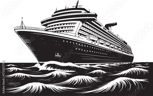 Viking Longship Drakkar with Striped Sail on Rough Ocean Waves