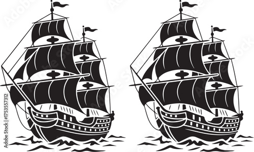 Viking Longship Drakkar with Striped Sail on Rough Ocean Waves