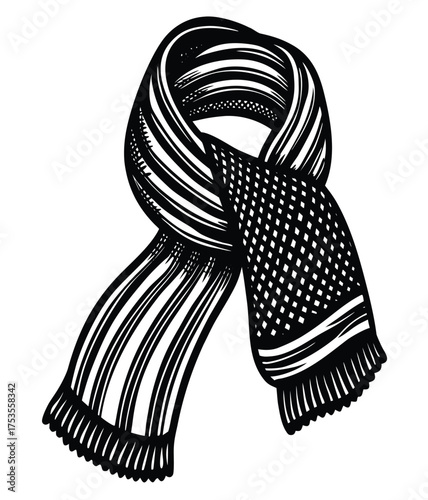 Elegant Black and White Knitted Scarf Illustration A Classic Winter Accessory
