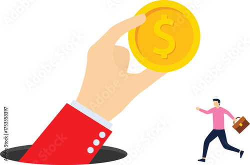 Hand inside the trap gesturing to seduce the temptation businessman to run to the trap, business or financial scam enticing people to be deceived

