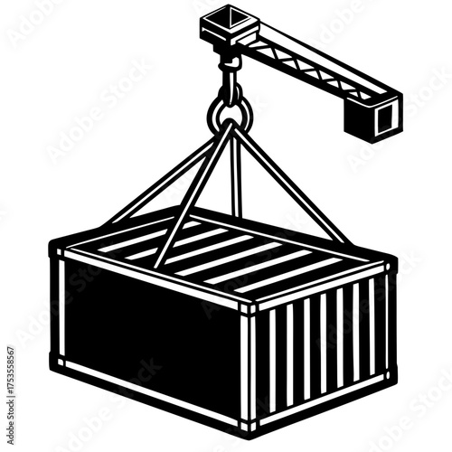 Construction Tower Crane Lifting Cargo Silhouette Vector
