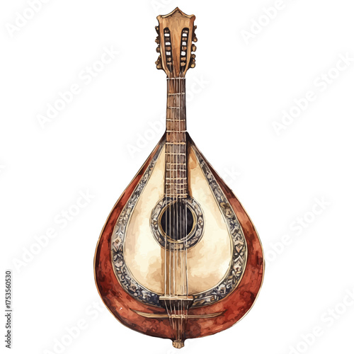 Oud, watercolor vector, isolated on a white background.