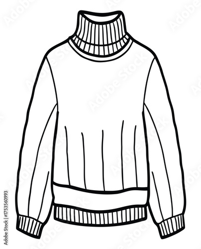 Cozy Mock Neck Sweater Illustration with Ribbed Cuffs and Hemline