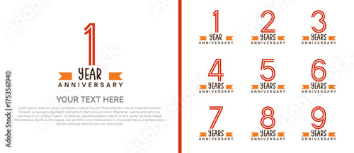 logo anniversary set. red color with orange ribbon on white background for special event