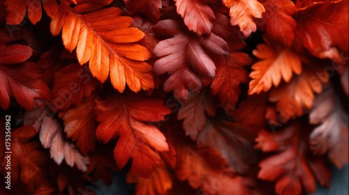 A stunning collection of autumn leaves showcases a vibrant palette of reds and oranges, embodying the beauty and transition of nature during the fall season.