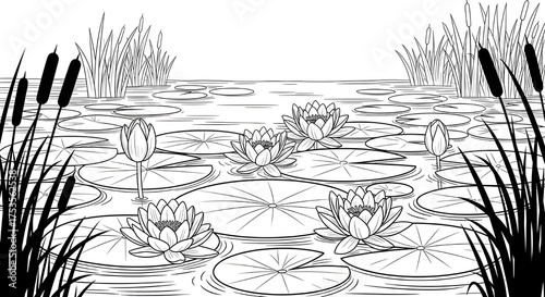Lily Pond Coloring Page for Kids – Printable Nature Scene