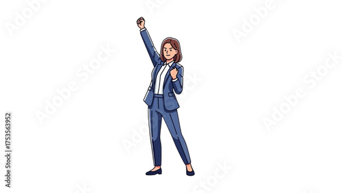 Successful Woman Raising Fist in Triumph Achieving Goals and Celebrating Victory
