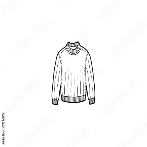 Ribbed mock neck sweater technical fashion flat sketch. Long sleeve pullover jumper vector illustration. Apparel design template